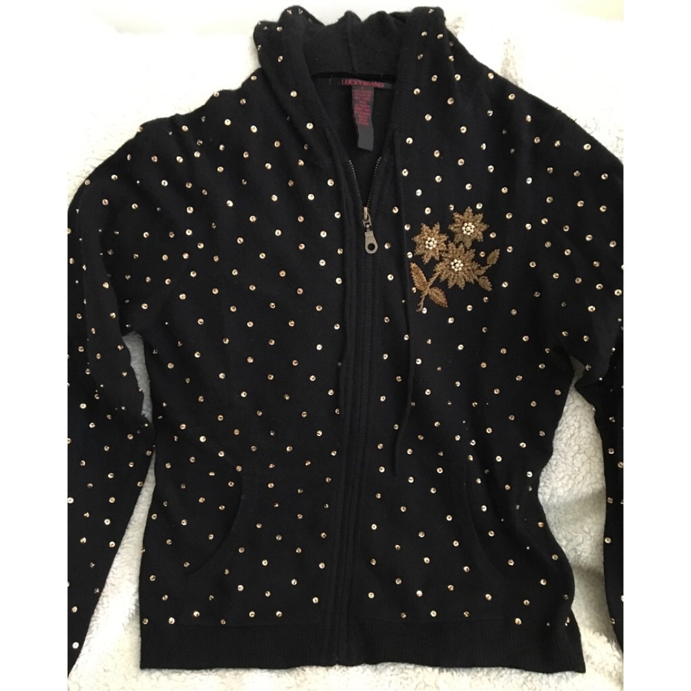 Lucky Brand Zip Up Sweater w Gold Embellishments